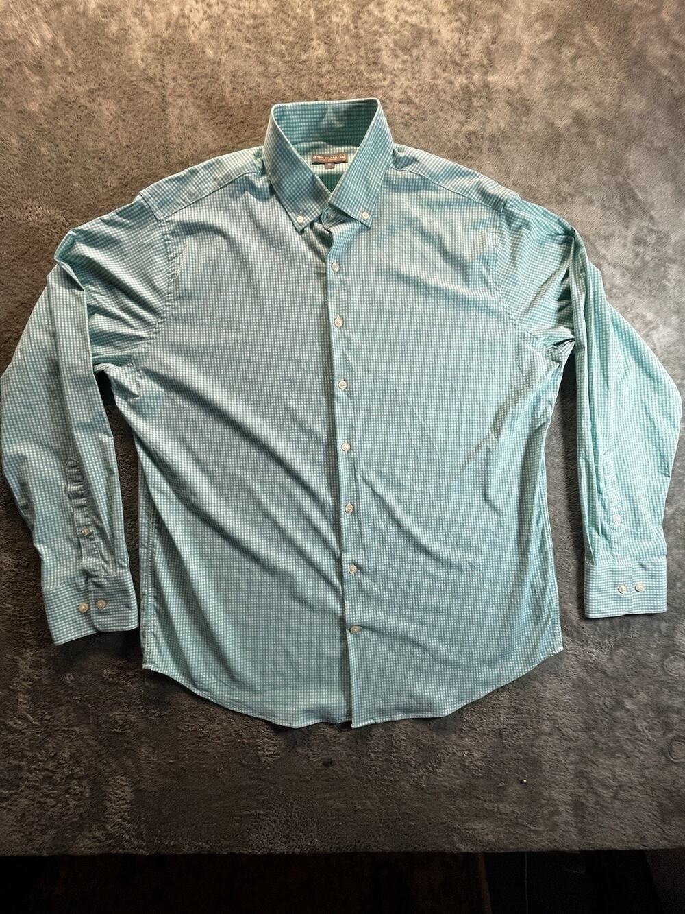 Peter Millar Summer Comfort Green White Check LS Button-Up Shirt Mens XL